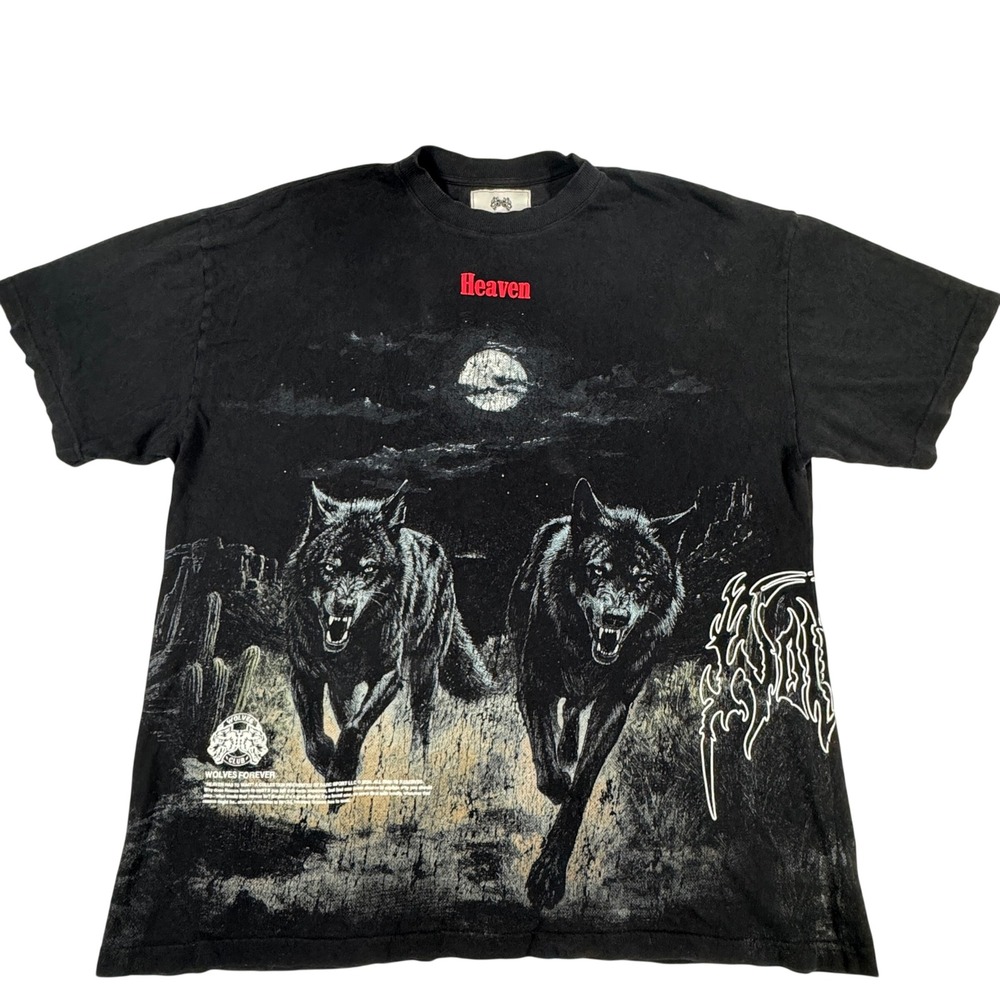 Darc Sport Wolves Forever Heaven Has To Wait Graphic T-Shirt Black Men's L Y2K
